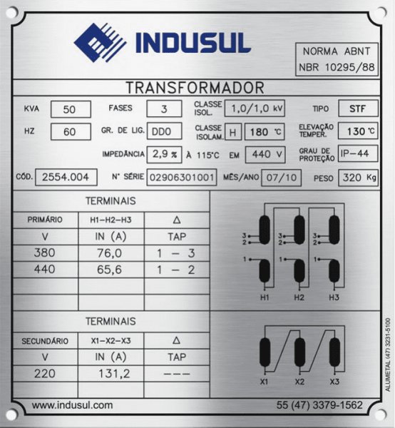 placa de identificação do transformador